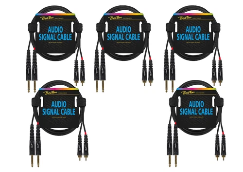 Audiokabel 2x RCA 6.3mm Monoklinke 0,75m Boston AC-273-075 Schwarz 5 Stück Pro