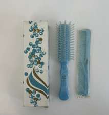 NEW Vintage STANLEY Sky Blue Pearlescent Hairbrush Comb Set Nylon Bristles NOS