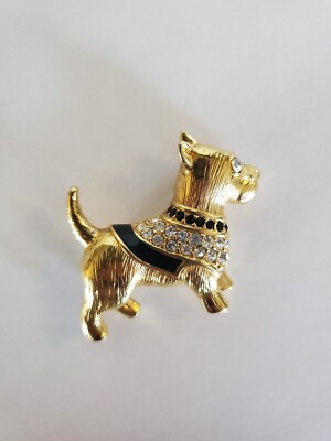 Broche Vintage Chien Terrier écossais - Bijou Fantaisie Doré, Occasion, Thème Canin