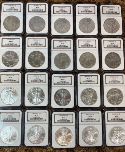 Silver Dollar Eagle Coin Set Graded  NGC MS-69 Years 1986-2005 20 Coins!!!!!