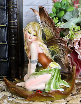 Ebros Autumn Fall Fairy Resting On Fig Leaf Statue 5'' Tall Fall Season FAE Pixie