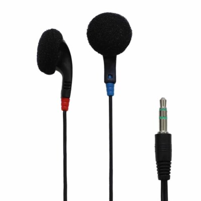 Avid Basic Black Stereo Earbuds with Left and Right Indicators 3.5mm Stereo Plug