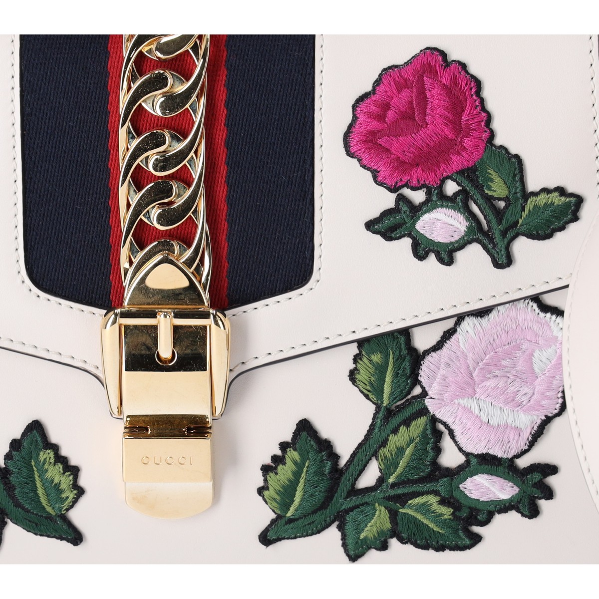 GUCCI Sylvie Shoulder Bag 421882 White Pink Multi Leather GUCCI Sylvie Shoulder Bag 421882 White Pink Multi Leather