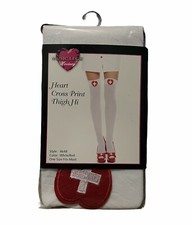 Heart Cross Print Thigh Hi Music Legs Hoisery Hearts White