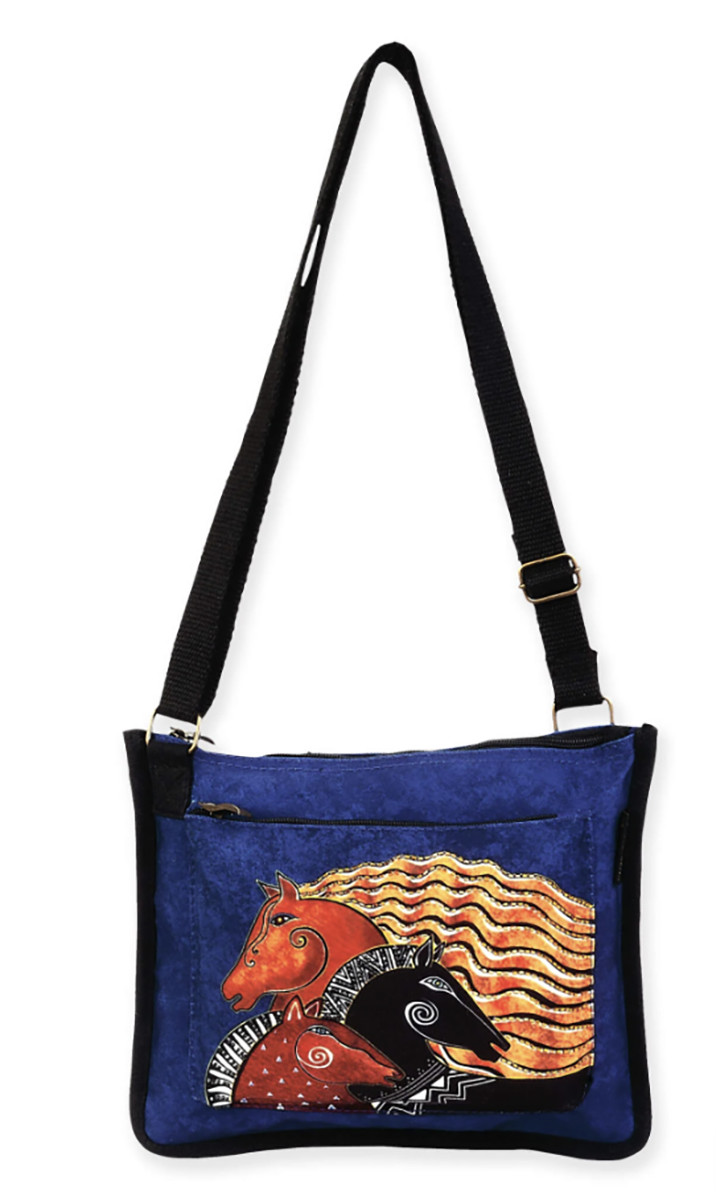Маленькая сумка Laurel Burch Midnight Mares Horses через плечо размером 9,5 х 12 дюймов