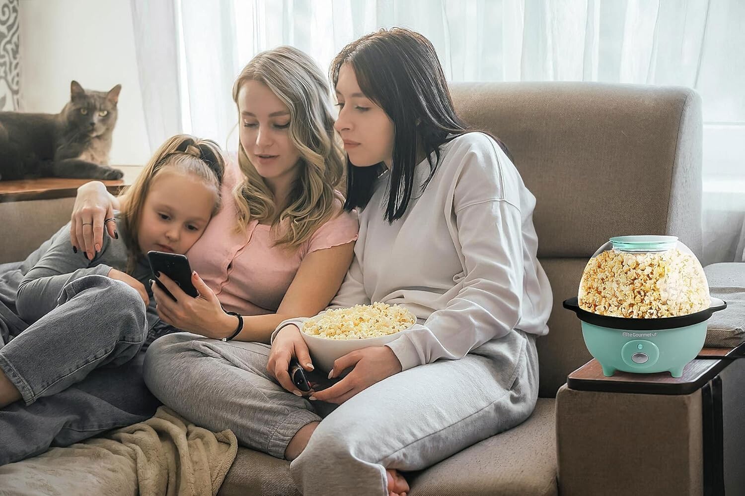 Automatic 12-Cup Popcorn Maker Hot Oil Popper w/ Reversible Bowl & Measuring Cap