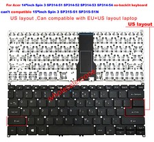 New US Keyboard no-backlit for Acer Spin 3 SP314-51 SP314-52 SP314-53 SP314-54N
