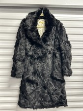 Iman Long Black Faux Fur Coat With Hooks Size S