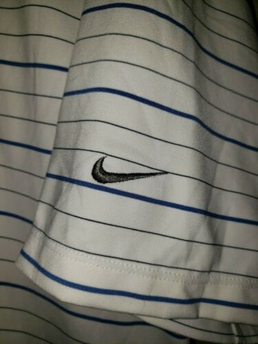 Nike Golf Dri-Fit UV Mens XL White With Blue Stripes Short Sleeve Polo Shirt - Picture 3 of 4