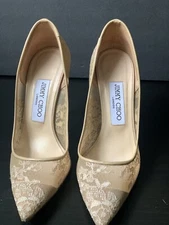 Jimmy Choo Beige Mesh Lace Floral Stiletto Pumps Heels SZ 36/6 Classic