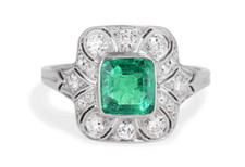 Unique 3.11 CT Green Emerald  White CZ 1920's Art Deco Style Engagement Ring
