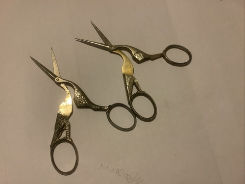 Vintage Crane ~ Stork ~ Birds (2) Sewing Embroidery Silver Tone Scissors 4” Long - Picture 4 of 4