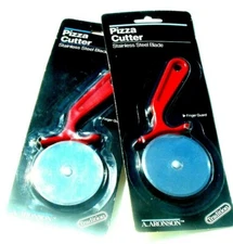 Set Of 2 Aronson Pizza Cutter Stainless Steel Blade Red Plastic Handle