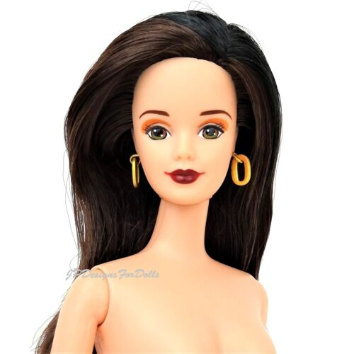 BarbieAnne Klein Doll Brunette Raven Hair Brown eyes Nude New with Stand - Picture 2 of 8