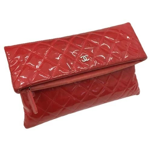 CHANEL A69391 MATELASSE Patent leather Clutch Bag Red Authentic Unisex Used