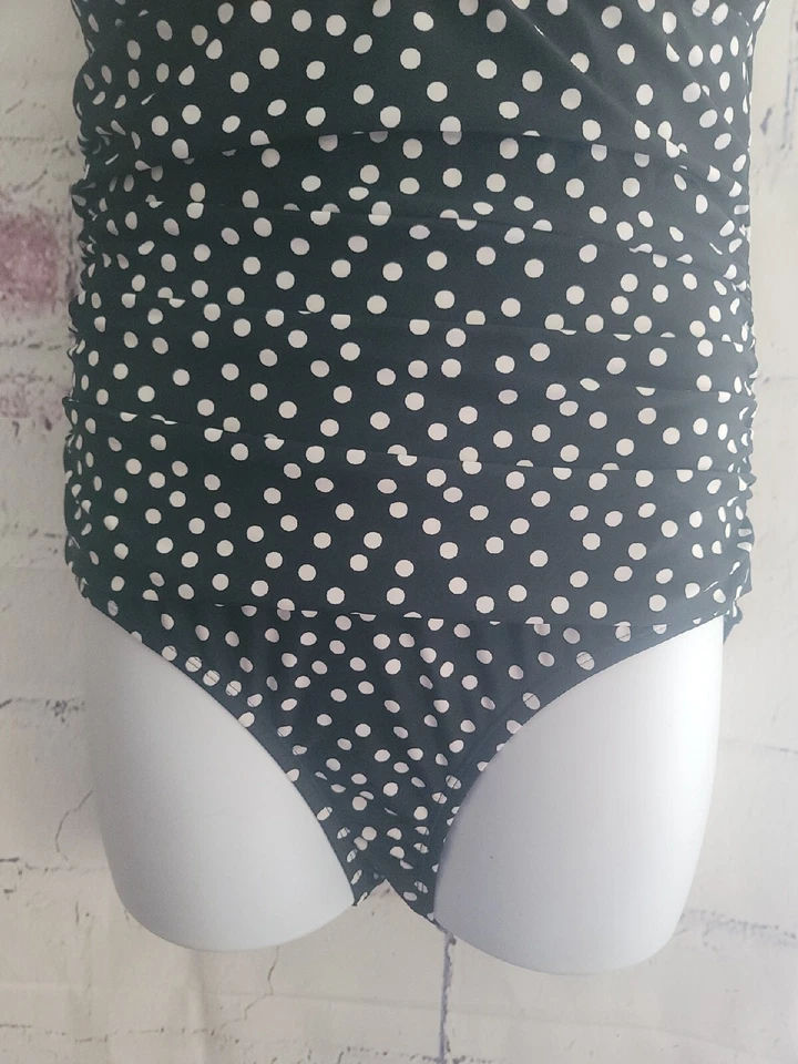 Traje de baño Chaps de una pieza para mujer talla 14 negro blanco lunares halter lazo cuello en V Foto 4 de 4