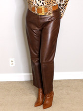 Womens Leather Pants Brown 8 -46 SOFT Lambskin Vintage 80s 90s Mob Wife Rare