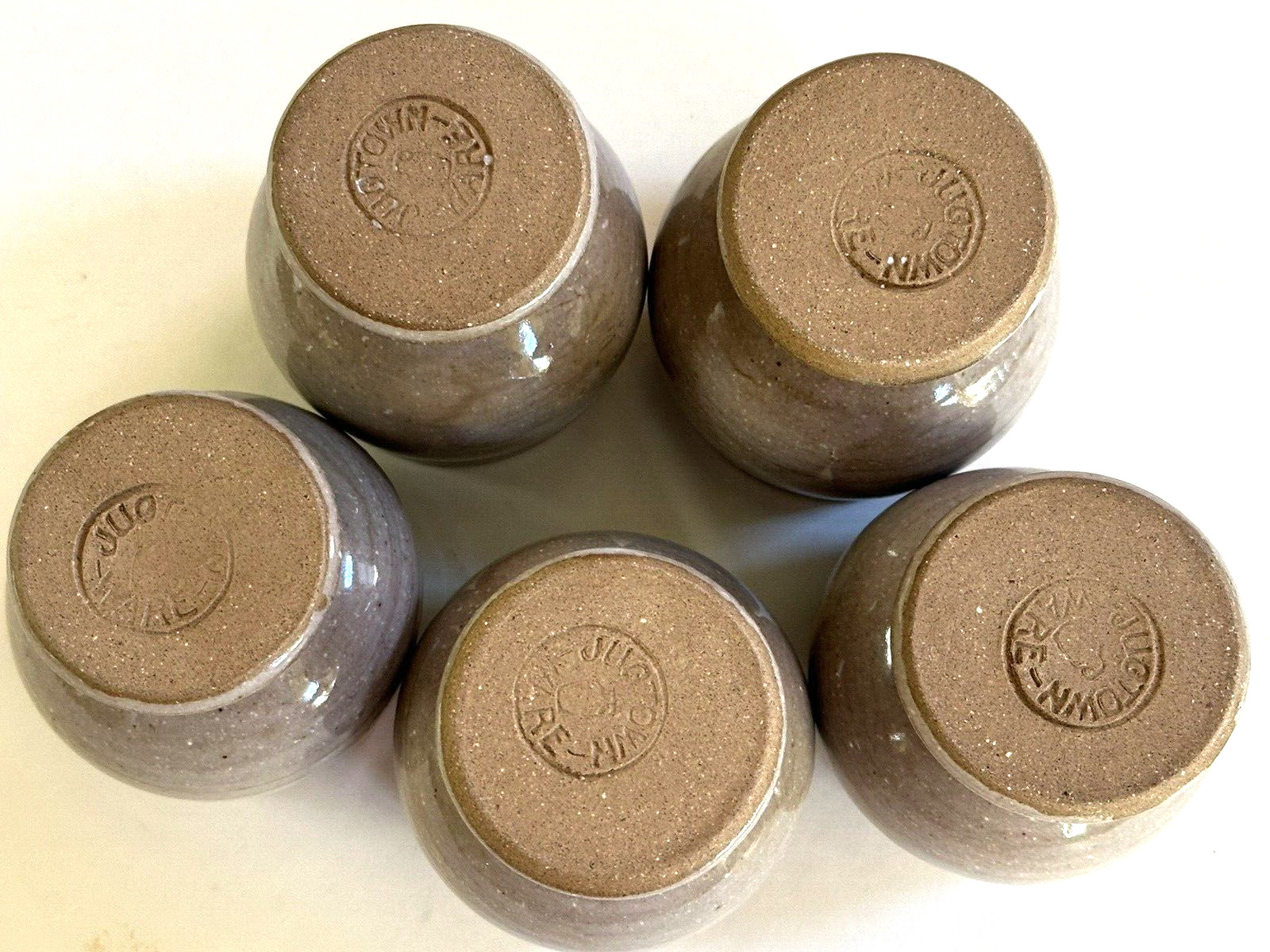 Jugtown Ware Goblets Footed Beige w/Blue Band Set of Five 3-1/4" NC Pottery