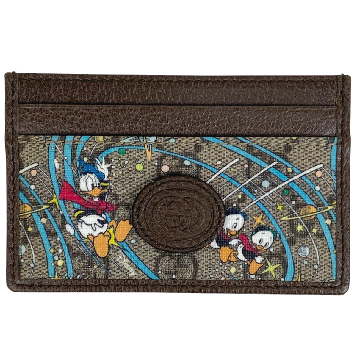 GUCCI Étui à Cartes Logo Disney Collaboration Card Case GG Supreme Cuir Marron...