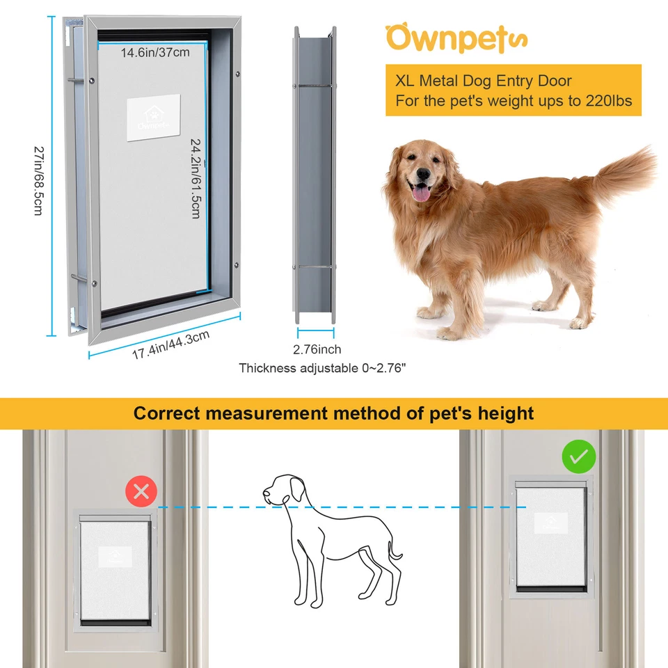 Extra Large Pet Door Dogs Cats Aluminum Heavy Duty Magnetic Flap Wall Gate Frame - Image 4 of 4