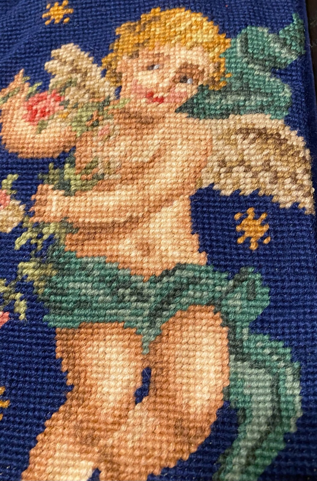 2 Imperial Elegance Christmas Stockings Wool Needlepoint Angel Cherub