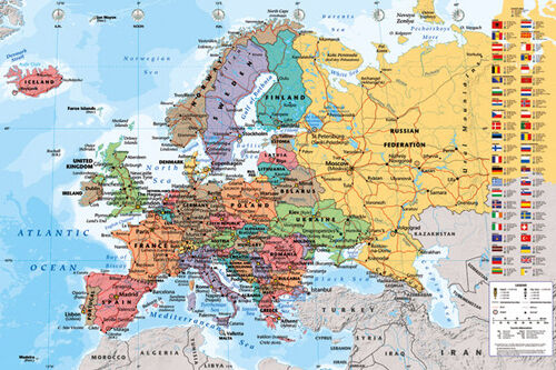 MAP OF EUROPE POSTER (61X91CM) EDUCATIONAL WALL CHART PICTURE PRINT NEW ART - Picture 1 of 1