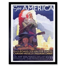 Travel Tourism America Railroad Pullman Usa Vintage Advertising Framed Art Print