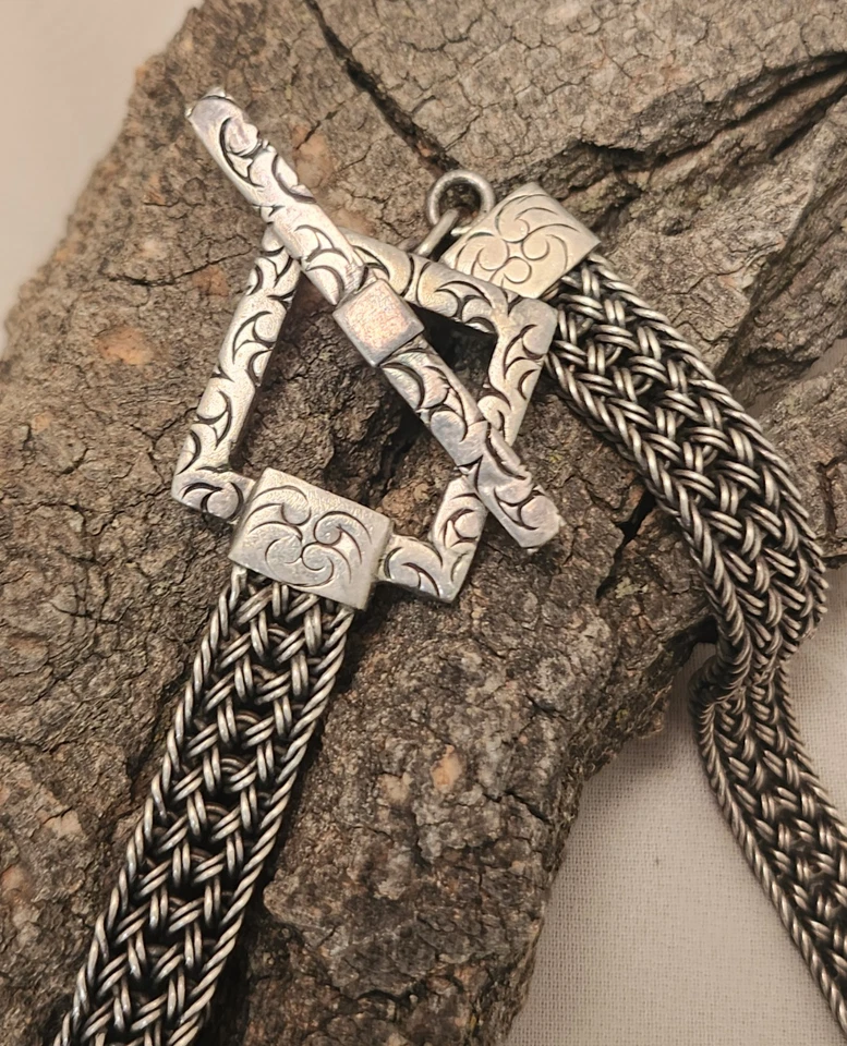 RARO Collar Lois Hill Plata 925 Elegante Tejido Hebilla 60 gm 17.5" Foto 2 de 4