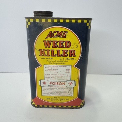 Vintage ACME Weed Killer Tin Can - EMPTY - Rustic Advertising - Display Piece