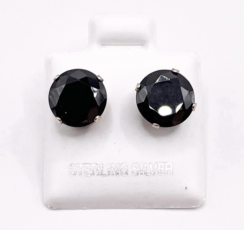 Sterling Silver Round Black Tourmaline 1ct each Stud Earrings 