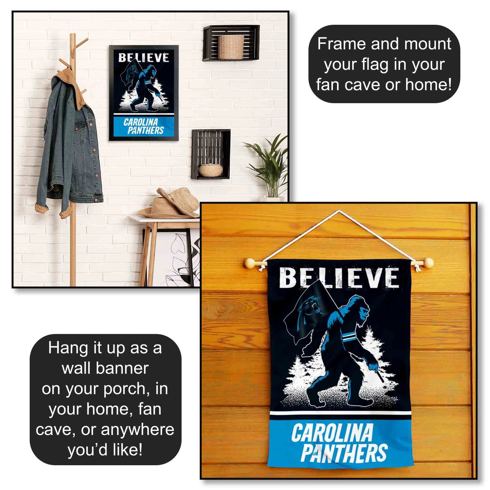 Carolina Panthers Bigfoot Sasquatch Believe Garden Yard Banner Flag