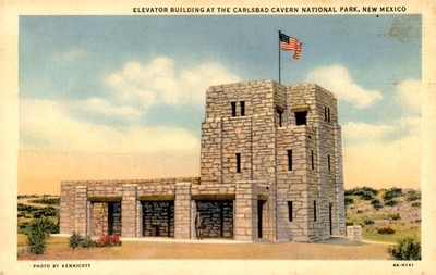 Carlsbad Cavern, National Park, New Mexico, elevator building, Jim Postcard