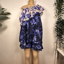 New Anthropologie Floral One Shoulder Mini Dress Sz M Cotton Lightweight