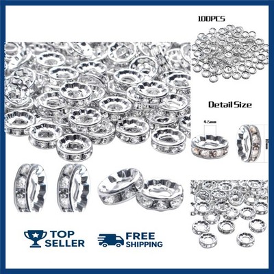Bronagrand 100Pcs Rhinestone Spacer Beads for DIY Jewelry Making