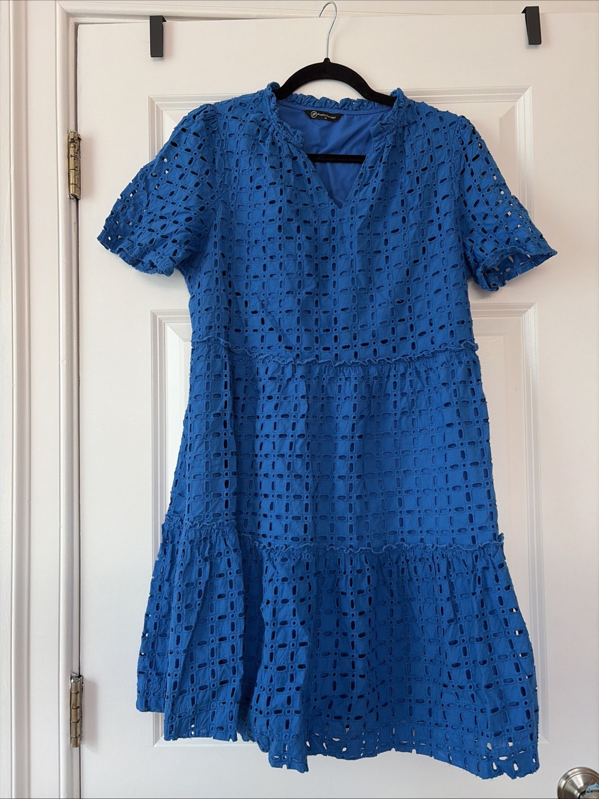 Pretty Garden Blue Eyelet Knee Length Dress Size M