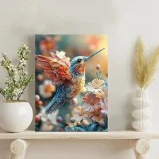 Quilled Hummingbird Framed Canvas Stretched Ready to Hang 50x40 Home decor Gift