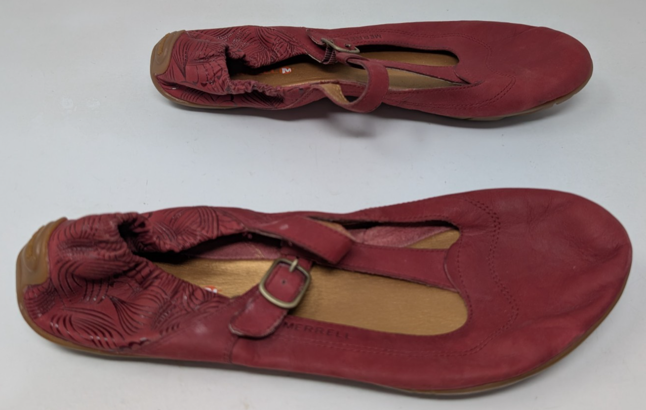 Merrell Scarpe Donna Taglia 10 Guanto Twist Mary Jane Piedi Nudi Cinturino a T Vibram Rosso