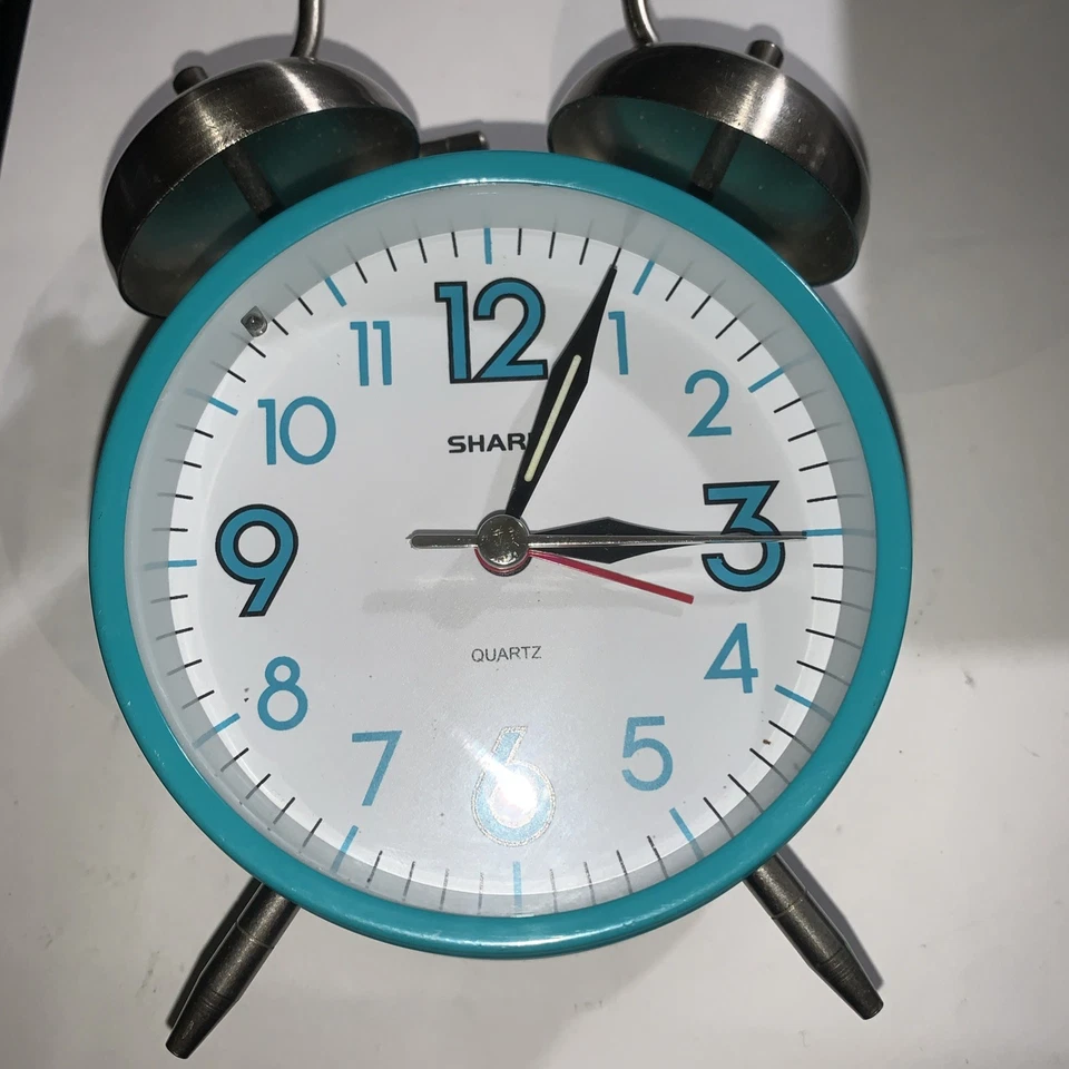 Reloj despertador Sharp Twin Bell cuarzo azul agua turquesa alarma fuerte SPC851 probado Foto 2 de 4