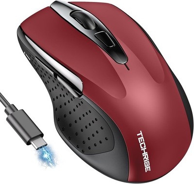 Bluetooth Maus Kabellos 4800 DPI Ergonomisch Wiederaufladbar für Laptop PC Rot