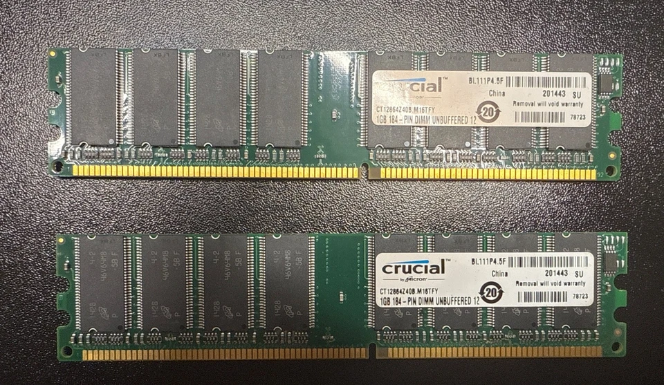 2 Crucial USA Memory Module 1GB 184-Pin UNBUFF DIMM 128MX64 CT12864Z40B-M16TDY - Image 2 of 2