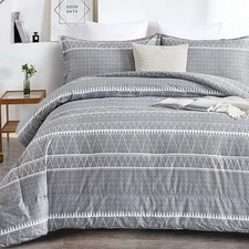 Grey Comforter King, Soft Microfiber Reversible Gray Boho Down Alternative Comfo