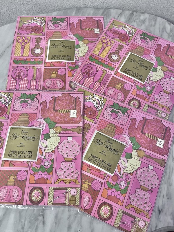 Vintage Gibson Wrapping Paper MCM Rare Groovy Floral Girly Tea Perfume USA Pink