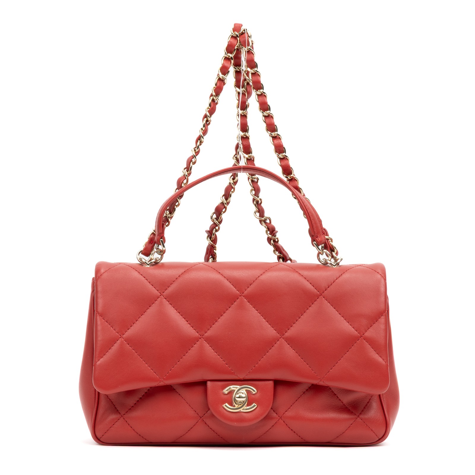 Chanel Red New Model Easy Carry Flap Medium Handbag Lambskin Quilted Leather