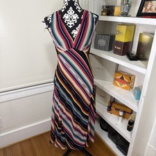 $185 Ralph Lauren Women's Black Striped Crinkle Georgette Sleeveless Dress Sz 6