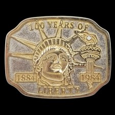 Vintage 1984 Statue of Liberty Belt Buckle 100 Years 1884-1984 Gold Silver