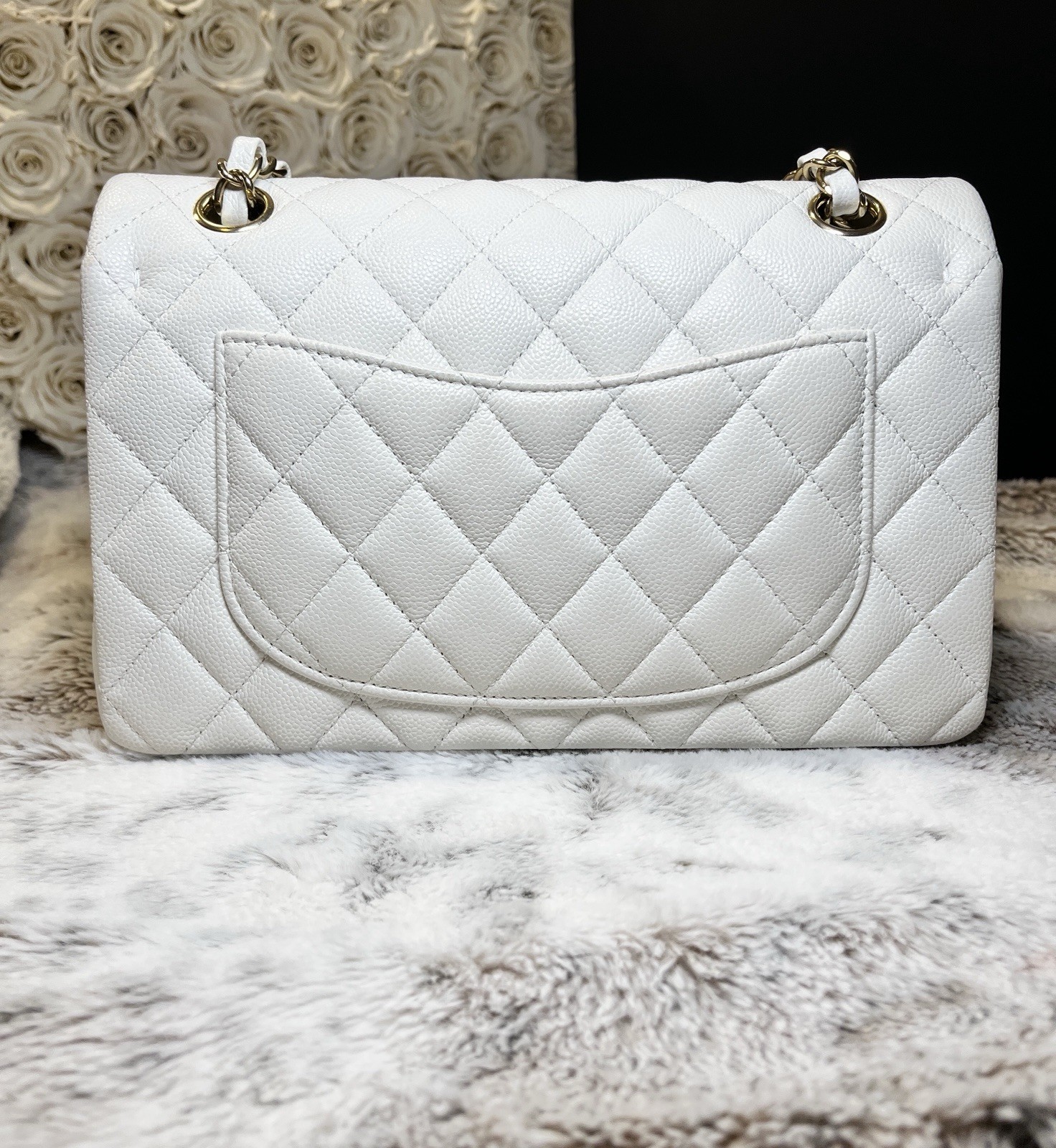 Authentic CHANEL Small Classic Flap White Caviar Leather Gold-Color Hardware image 3