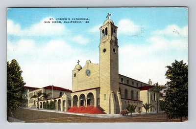 San Diego CA-California, St Joseph's Cathedral, Antique Vintage Postcard