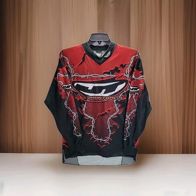Vintage JT Paintball AOP Red/Black Barb Wire Y2k Mesh V-Neck Jersey Size Large.