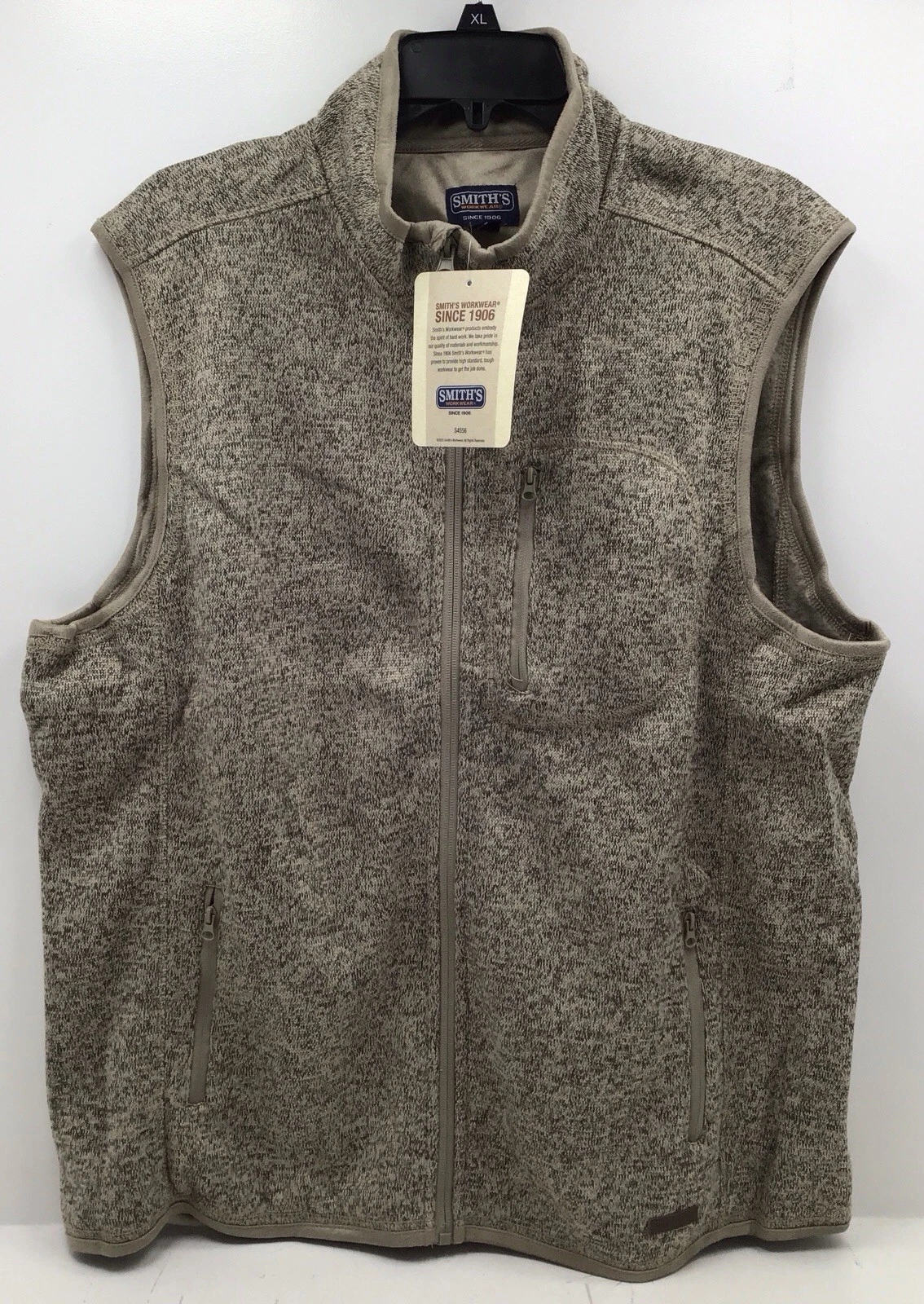 Smith’s Workwear Vest Oatmeal Heather Grey Sweater Fleece W/ Zip Pockets Size XL