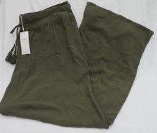LADIES MARKS & SPENCER GREEN CRINKLE EFFECT WIDE-LEG BEACHWEAR TROUSERS SIZE 18